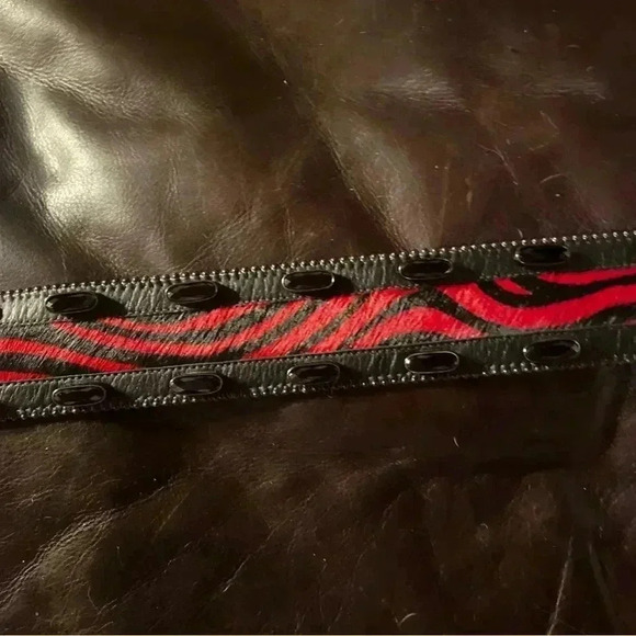Authentic BB Simon Red Zebra Wide Belt Swarovski Crystals EUC